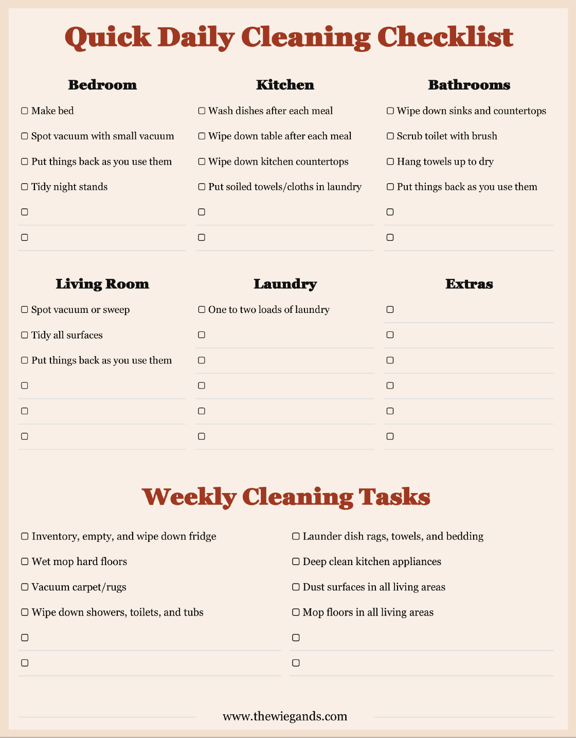 FREE Quick Daily Cleaning Checklist PDF Download