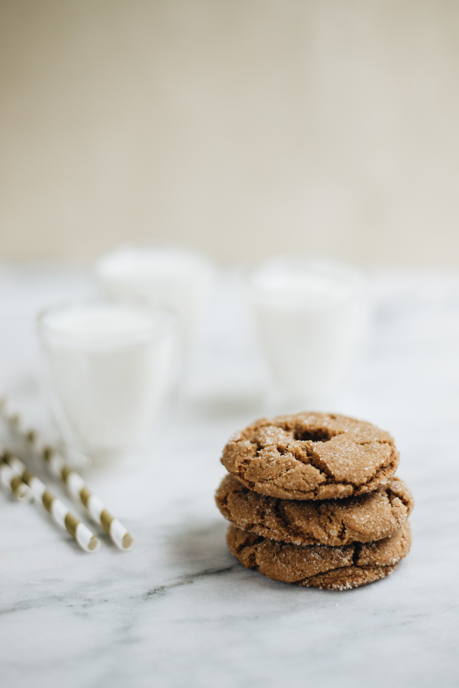 stack of gingersnap cookies for milk shooters